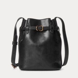 Polo Ralph Lauren Black Leather Small Drawstring Bucket Bag
